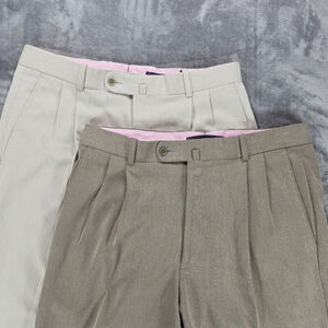 Aristo Eighteen Aberdeen Pants Mens 35x30 Taupe Tan Pleated Cuffed Dress Lot 2